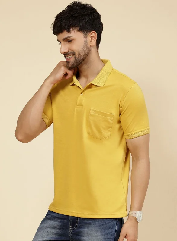 Men Yellow Solid T-Shirt