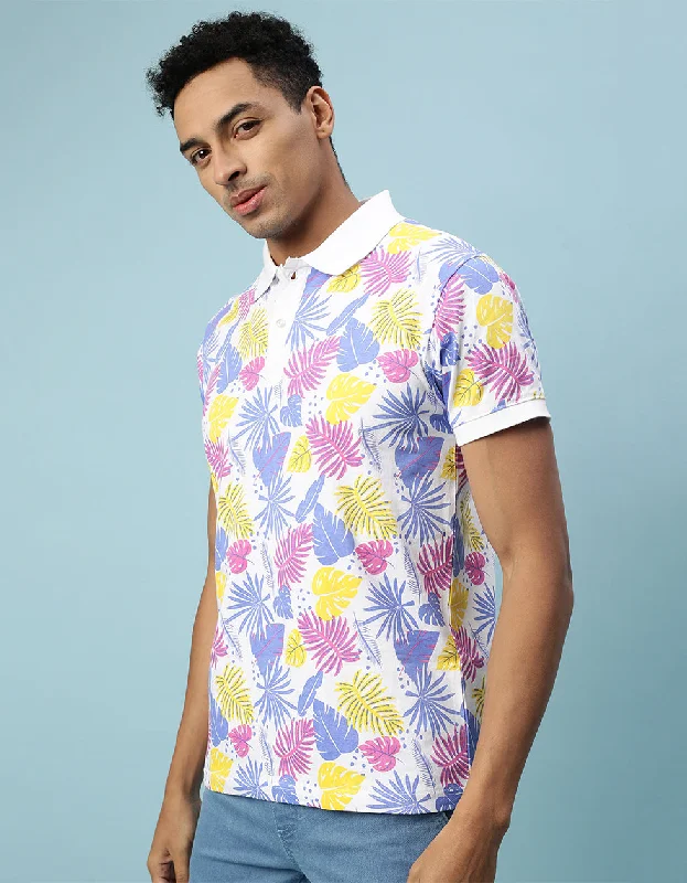 Multicolor All Over Floral Printed Polo T-shirt