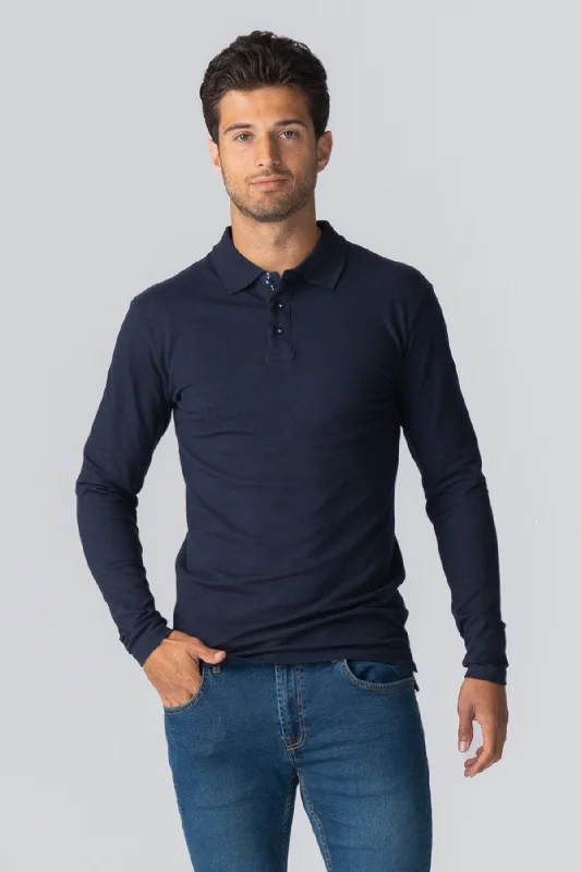 Muscle langærmet Polo Shirt - Navy