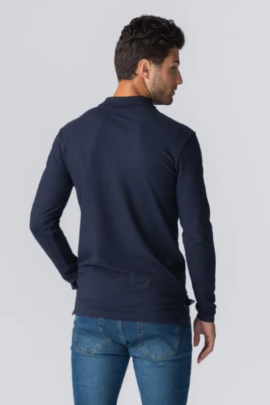 Muscle langærmet Polo Shirt - Navy