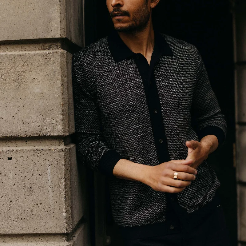 The Nichols Polo in Black Birdseye Merino