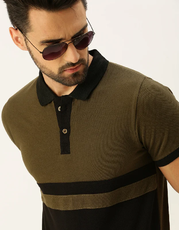 Olive Polo Colorblock Polo T-shirt