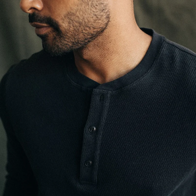 The Organic Cotton Waffle Henley in Faded Black