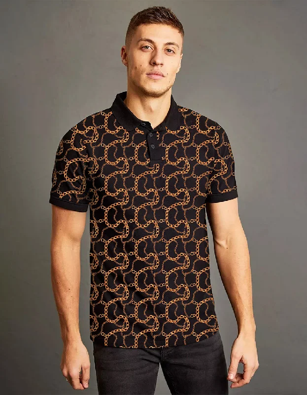 Black Printed All Over Geometric Printed Polo T-shirt