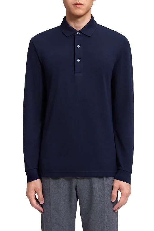 VISDRY™ Pique Long Sleeve Polo | Navy NNY096