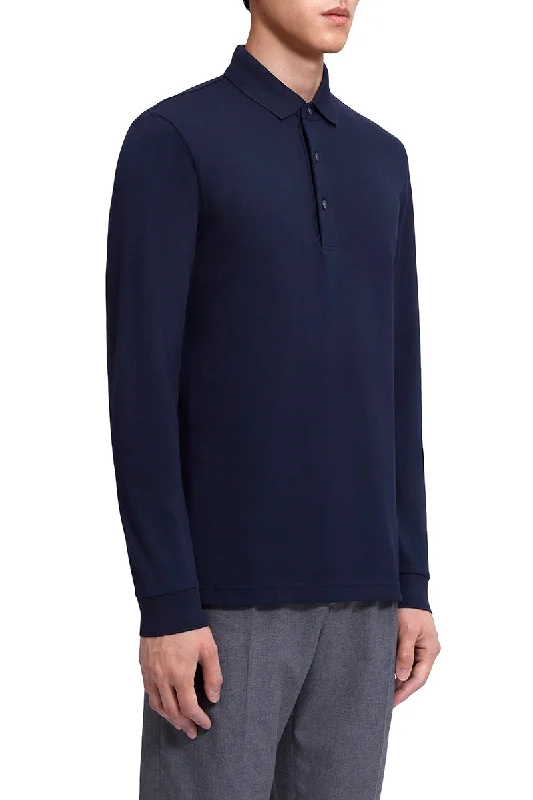 VISDRY™ Pique Long Sleeve Polo | Navy NNY096