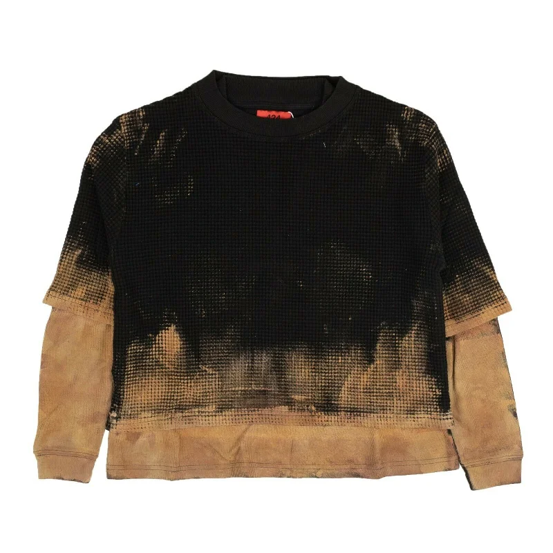 424 On Fairfax Waffle Crewneck Layet-Shirt - Black