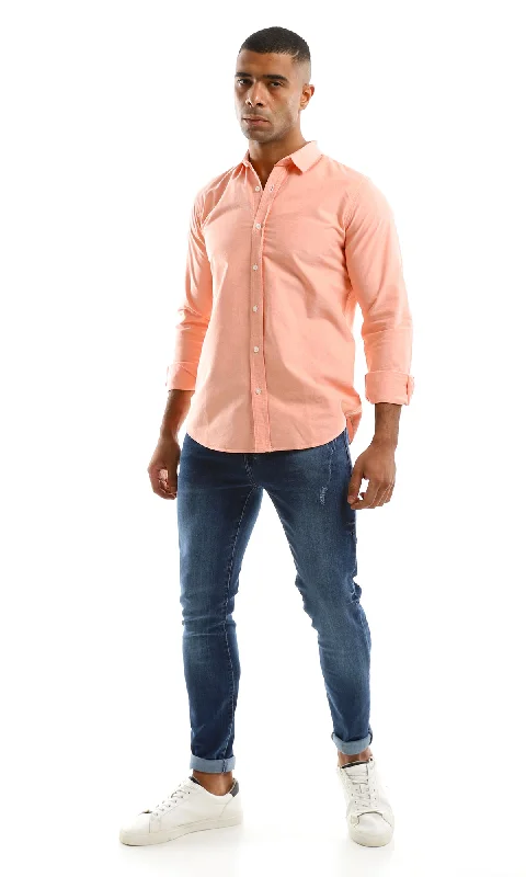 97237 Full Sleeves Basic Light Coral Orange Shirt