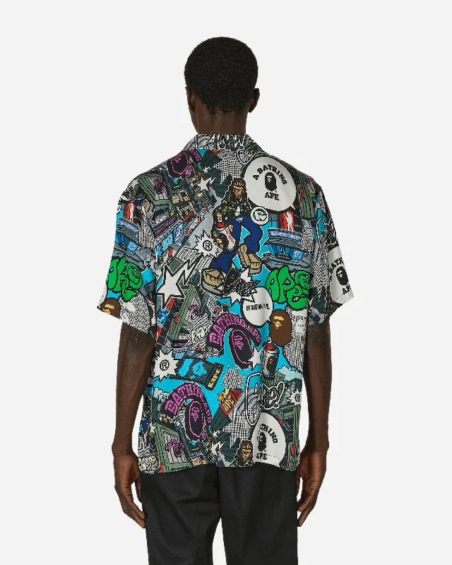 Comic Art Open Collar Shirt Multicolor