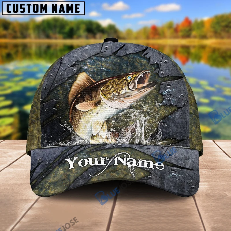 BlueJose Personalized Walleye Fishing Metal Pattern Cap