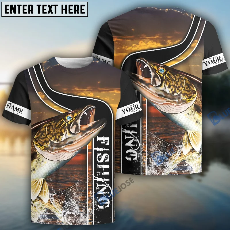 Bluejose Walleye Fishing Sunset Custom Name 3D Shirt