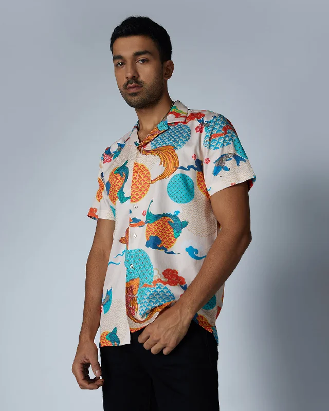 Multicoloured Half-Sleeve Aquatic Printed Shirt