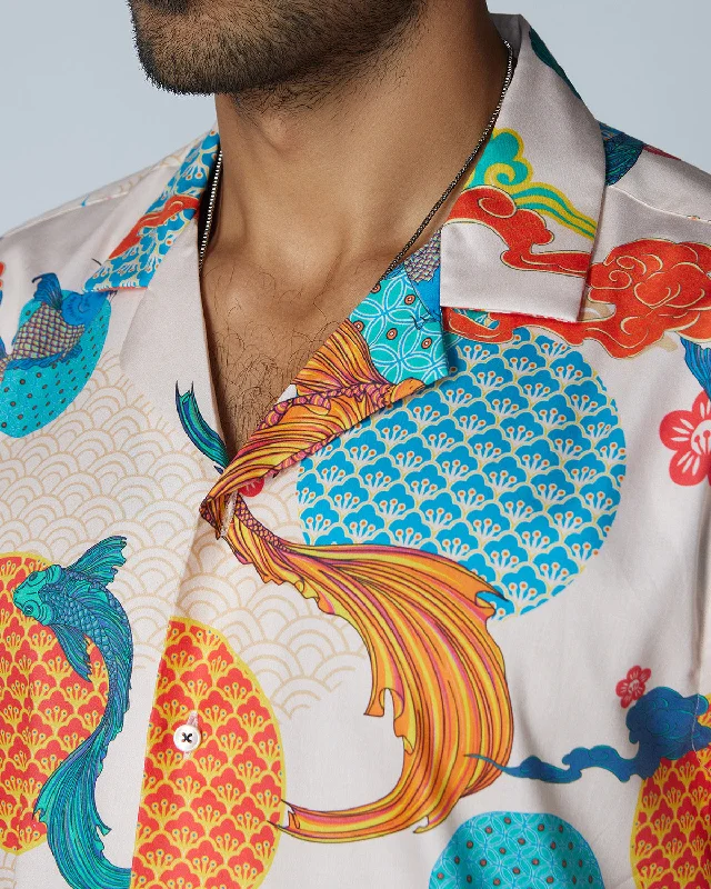 Multicoloured Half-Sleeve Aquatic Printed Shirt