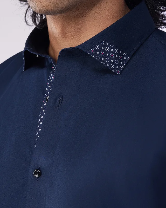 Navy Stretch Poplin Shirt