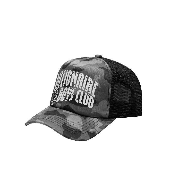 CAMO ARCH LOGO TRUCKER CAP - BLACK