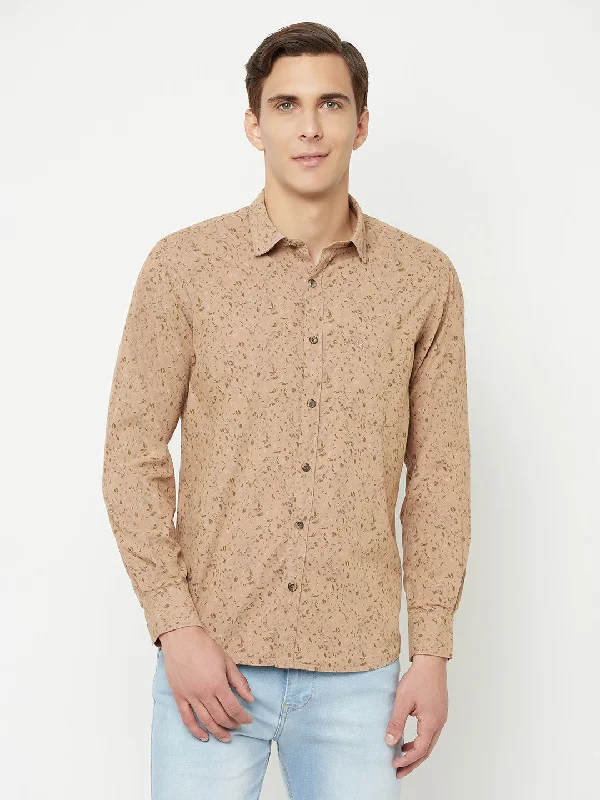 Cantabil Men Cotton Printed Khaki Full Sleeve Casual Shirt for Men with Pocket