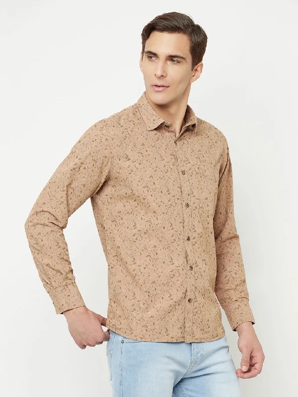 Cantabil Men Cotton Printed Khaki Full Sleeve Casual Shirt for Men with Pocket