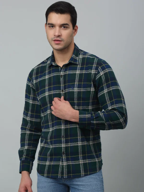 Cantabil Cotton Green Checkered Full Sleeve Regular Fit Casual Shirt for Men with Pocket