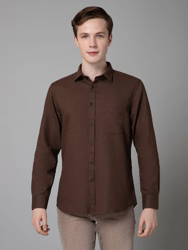 Cantabil Self Design Brown Full Sleeve Regular Fit Casual Shirt for Men with Pocket