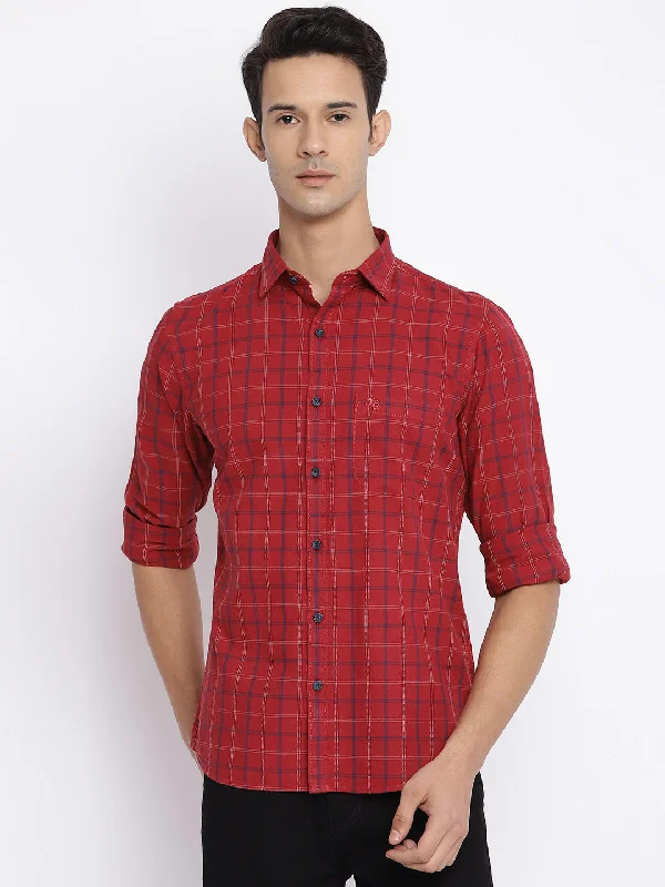 Cantabil Men Cotton Checkered Maroon Full Sleeve Casual Shirt for Men with Pocket