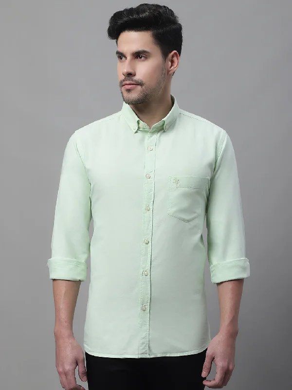 Cantabil Cotton Self Design Light Green Full Sleeve Casual Shirt for Men with Pocket