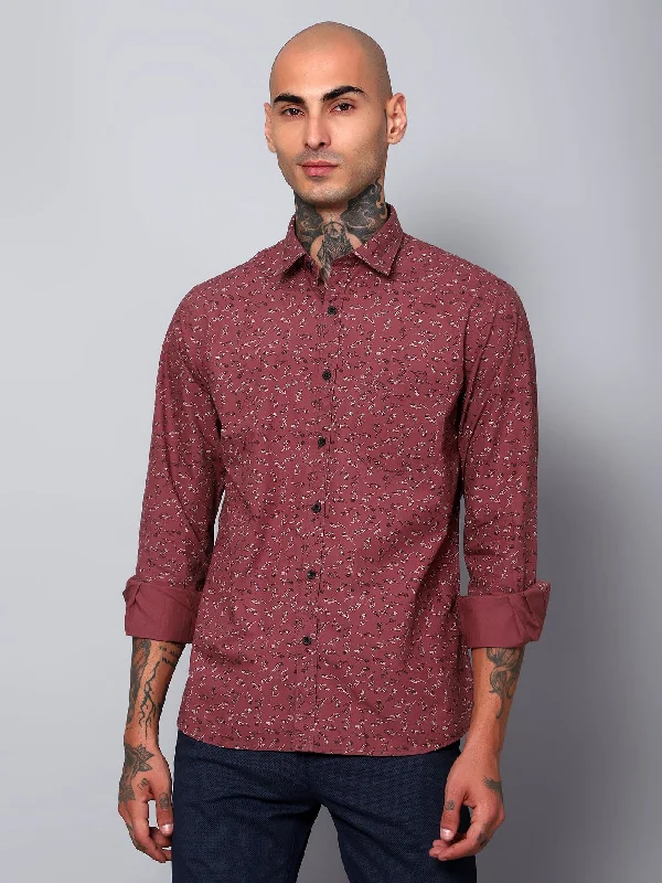 Cantabil Men Maroon Floral Printed Full Sleeves Casual Shirt