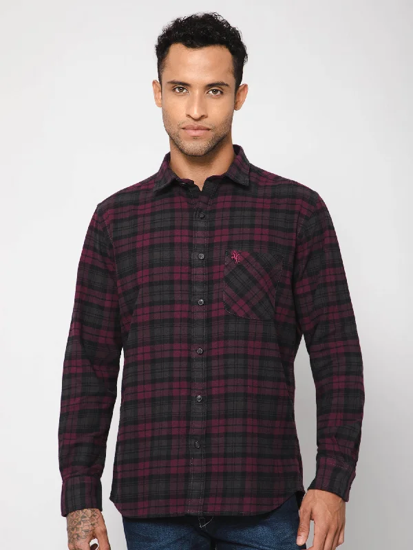 Cantabil Men Cotton Checkered Maroon Full Sleeve Casual Shirt for Men with Pocket