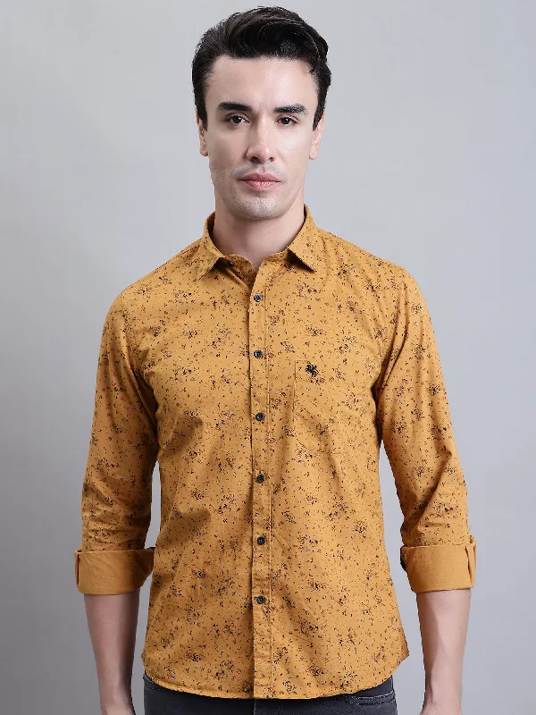 Cantabil Men Mustard Floral Printed Full Sleeves Casual Shirt