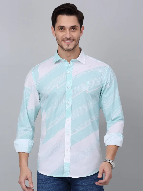 Cantabil Men's Aqua Blue Printed Full Sleeve Casual Shirt