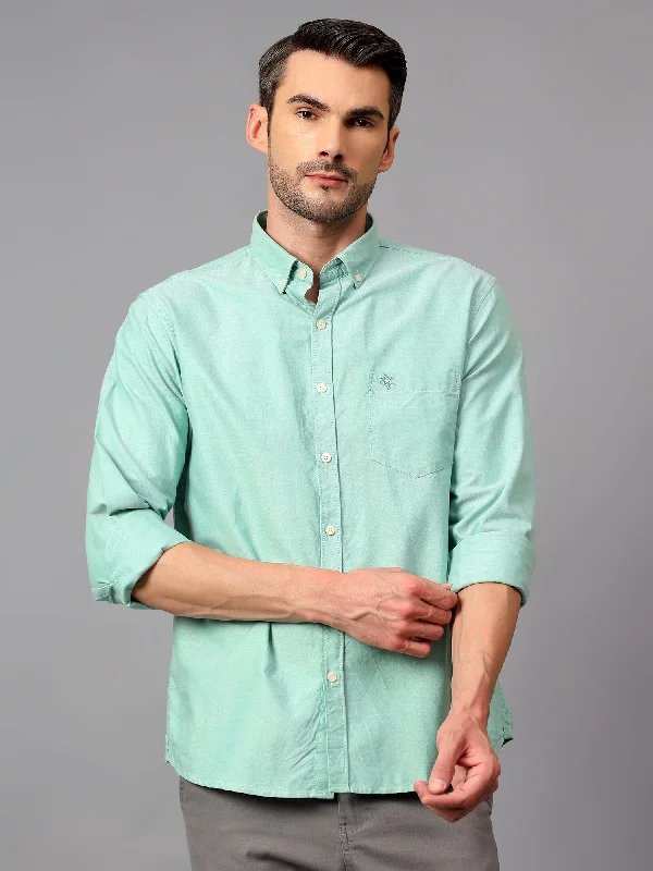 Cantabil Men's Green Self Design Full Sleeve Casual Shirt