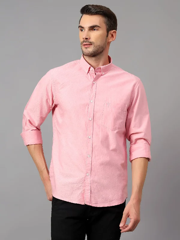 Cantabil Men's Pink Self Design Full Sleeve Casual Shirt