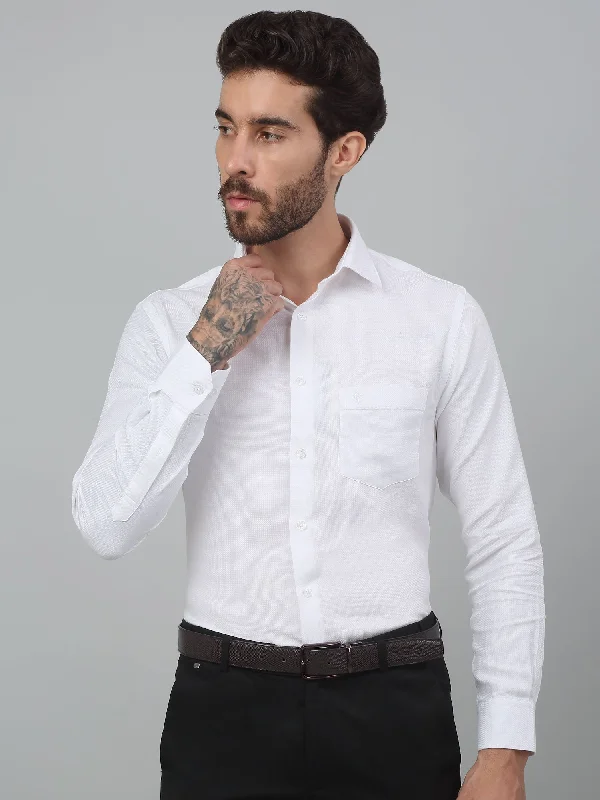 Cantabil White Self Design Full Sleeve Formal Shirt For Men