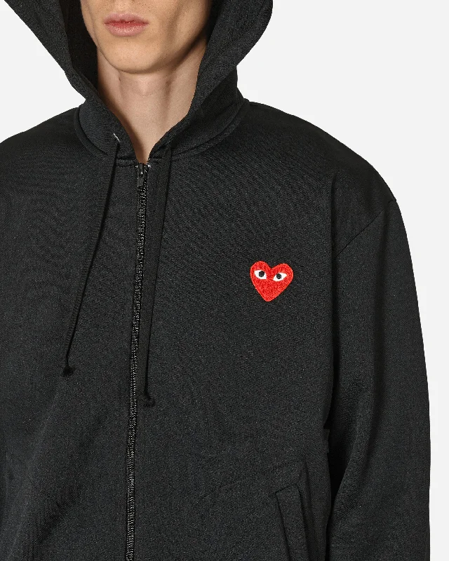 Heart Zip Hooded Sweatshirt Black