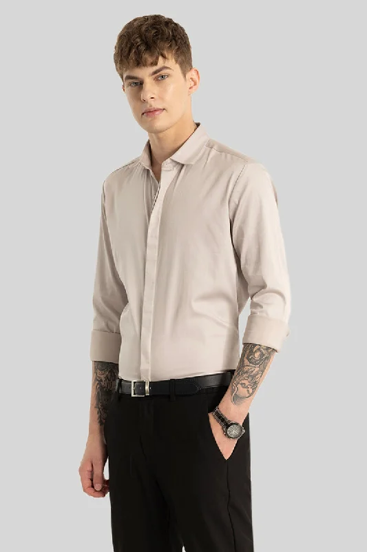 Cream Concealed Placket Shirt