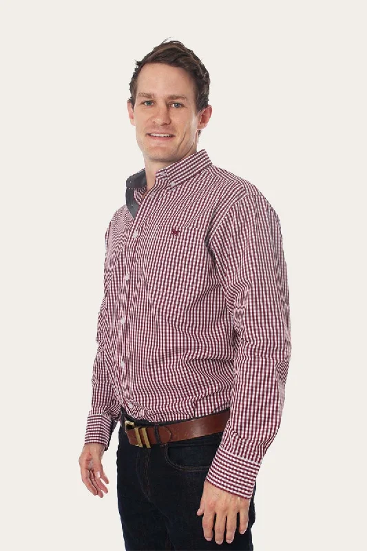 Davidson Mens Gingham Dress Shirt - Burgundy