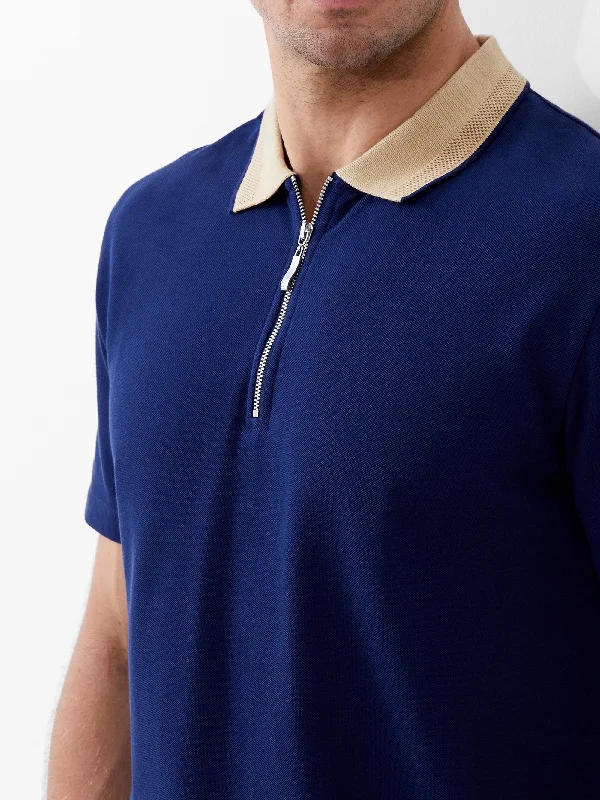 Elastane Half Zip Pique Polo Shirt