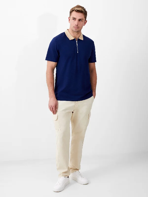 Elastane Half Zip Pique Polo Shirt