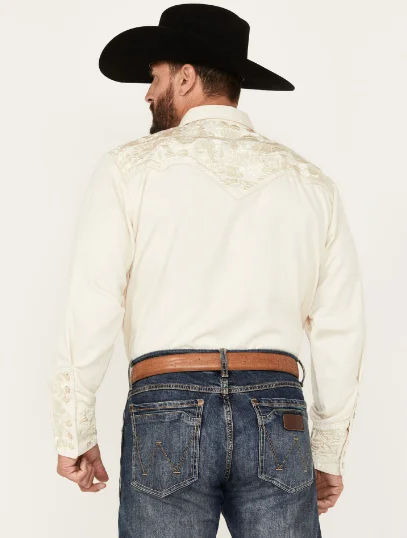 Floral Embroidered Rockabilly Shirt - Sand