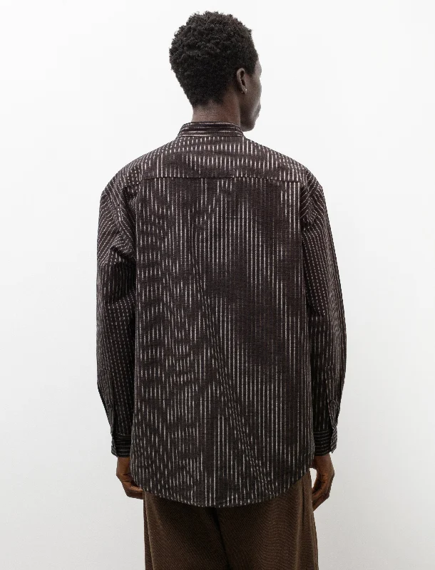 Popover Shirt Double Stripe Navy Brown