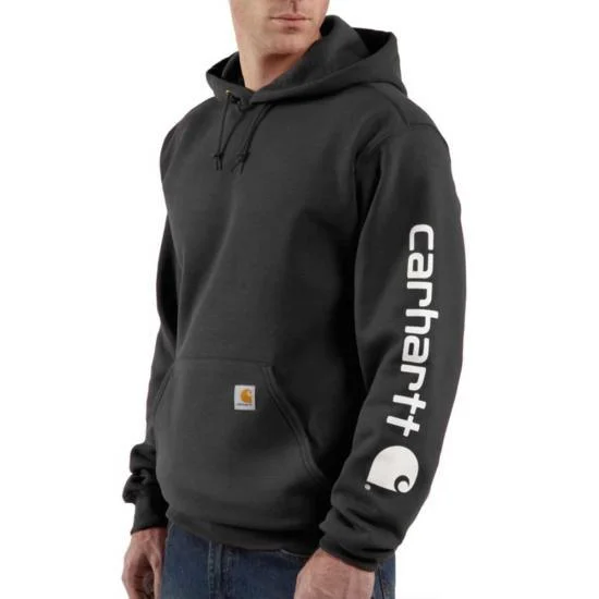 K288 Loose Fit Midweight Logo Sleeve Graphic Hoodie - Black