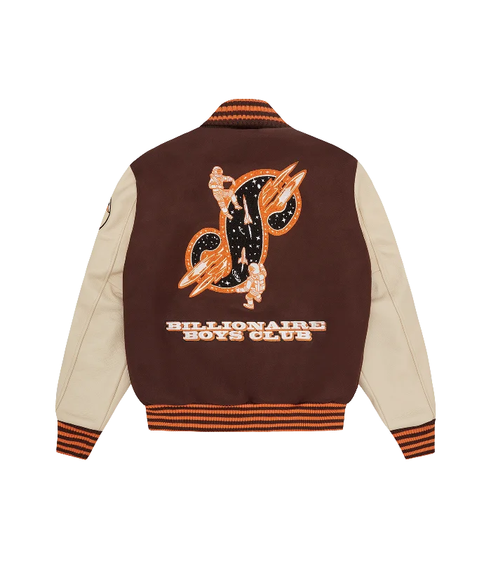 LEATHER SLEEVE GALAXY VARSITY JACKET - BROWN