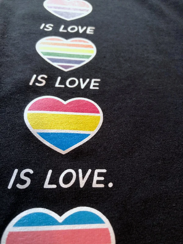 Love Is Love Is Love Hoodie, Gay Pride Hearts Gift Idea, LGBTQ+ Flags in Hearts Hooded Sweatshirt Hoody