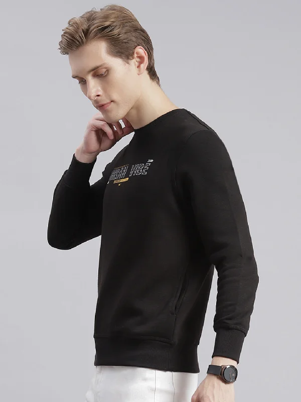 Men Black Printed Round Neck Full Sleeve Sweatshirts