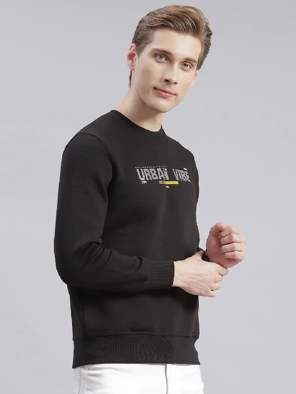 Men Black Printed Round Neck Full Sleeve Sweatshirts