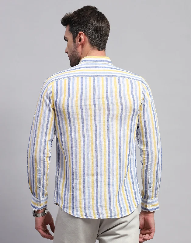 Men Blue Stripe Collar Neck Full Sleeve Shirt