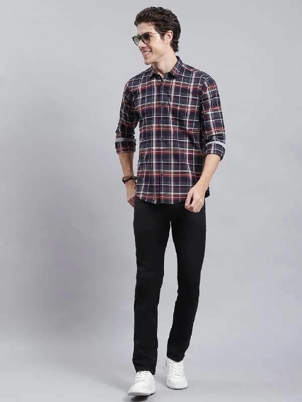 Men Navy Blue Check Shirt