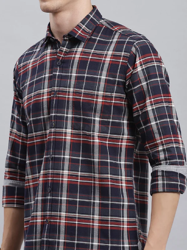 Men Navy Blue Check Shirt