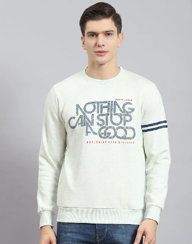 Men Off White Printed Round Neck Full Sleeve Sweatshirt