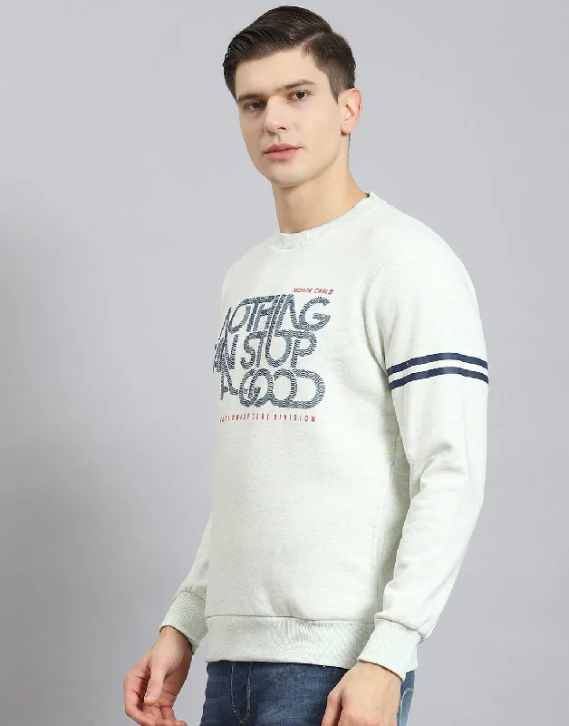 Men Off White Printed Round Neck Full Sleeve Sweatshirt