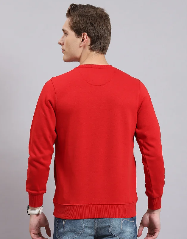 Men Red Printed Round Neck Full Sleeve Sweatshirt